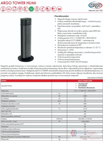Termowentylator ARGO Tower Humi